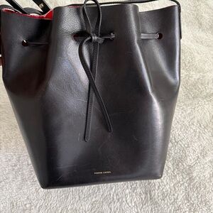 Mansur Gavriel Black Leather Large Drawstring Bucket Crossbody Bag Made in Italy